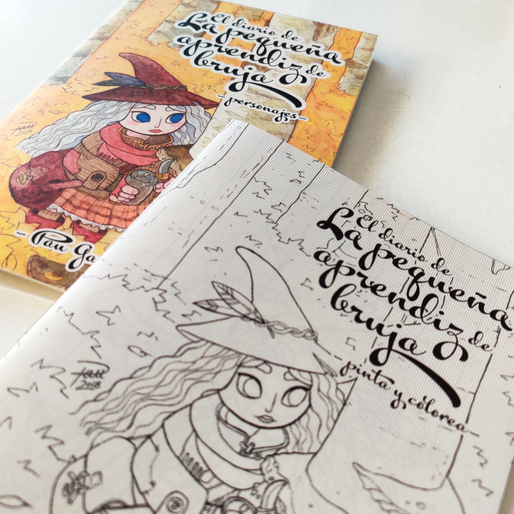 Detalle de cubierta de la presentación de personajes y pinta y colorea de El diario de la pequeña aprendiz de bruja