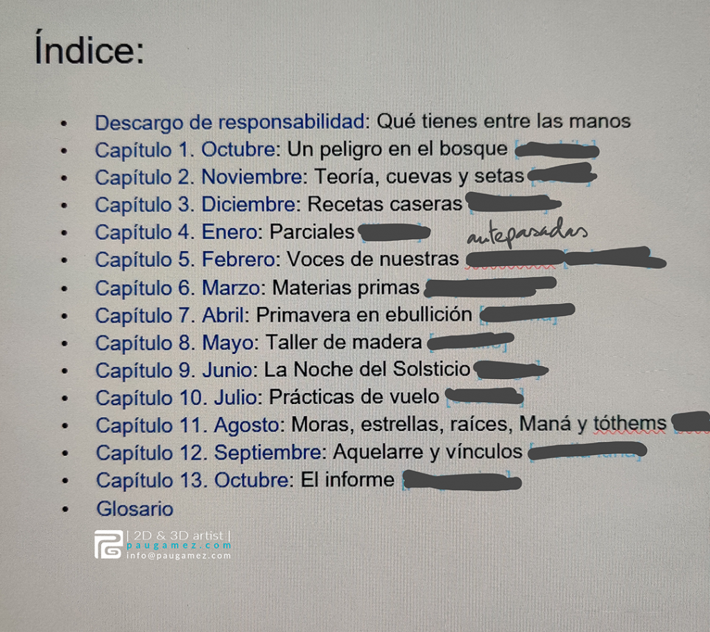 índice de capítulos del libro